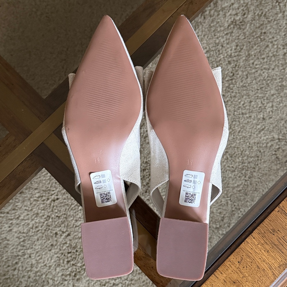 ASOS Design Pointed Toe Slingback Denim/Linen Bow Heels Size UK11/EU44/US13 - Picture 11 of 17